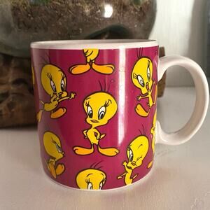 Vintage 90s Looney Tunes Tweety Bird Handled Ceramic Coffee Mug Cup